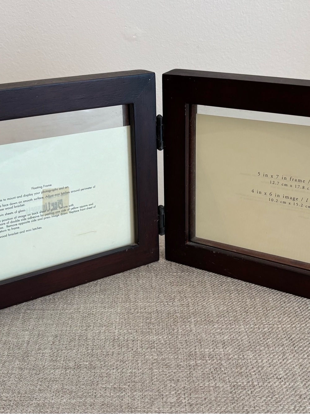 Pier 1 Imports Hinged Double Photo Frame Dark Wood 5x7” Inch New Without Box